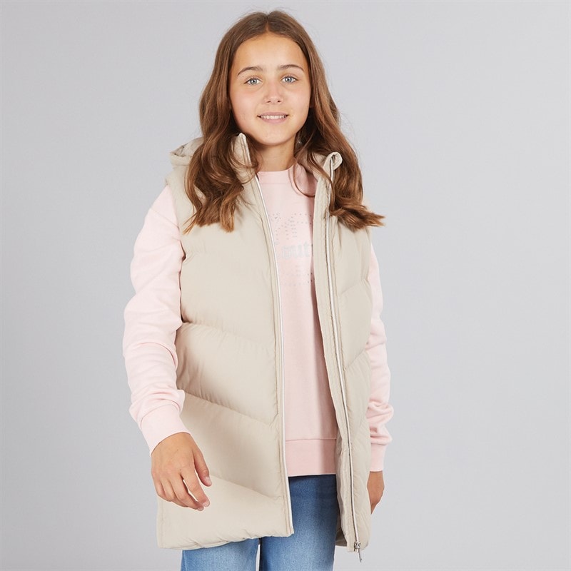 Board Angels Girls Longline Hooded Gilet Ecru - Image 3