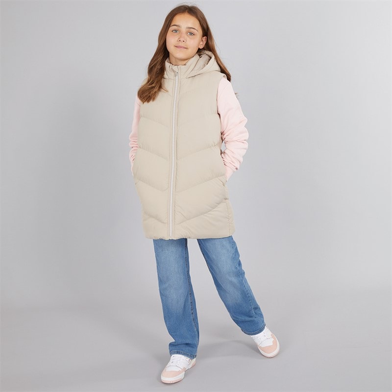 Board Angels Girls Longline Hooded Gilet Ecru - Image 4