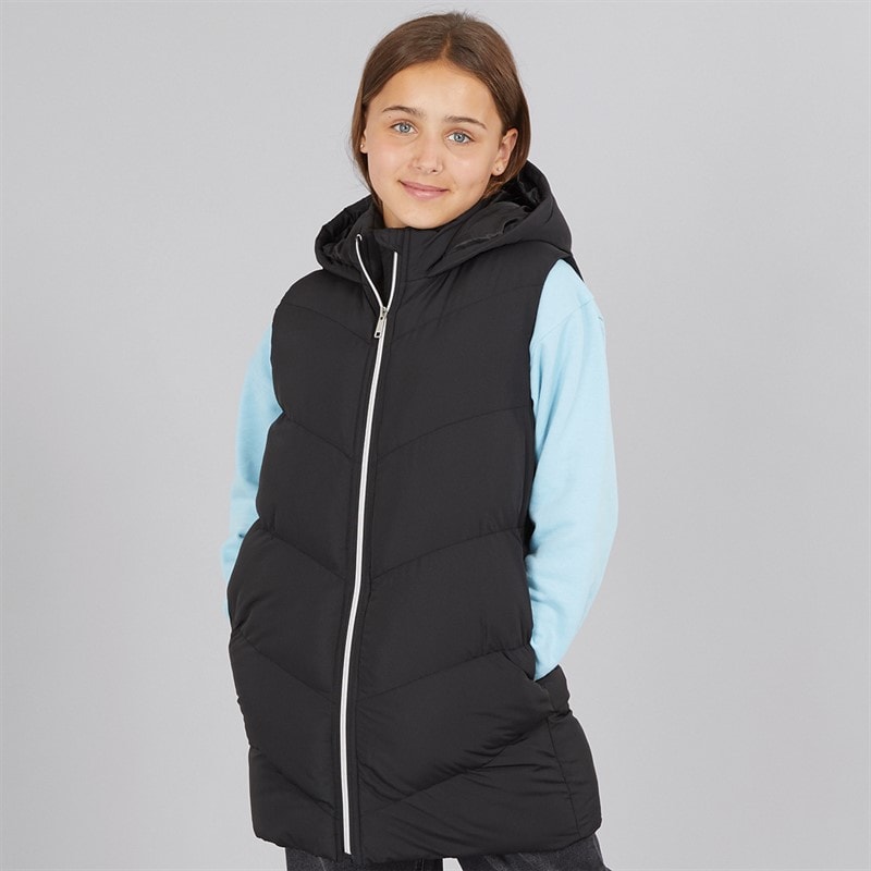 Board Angels Girls Longline Hooded Gilet Black - Image 3