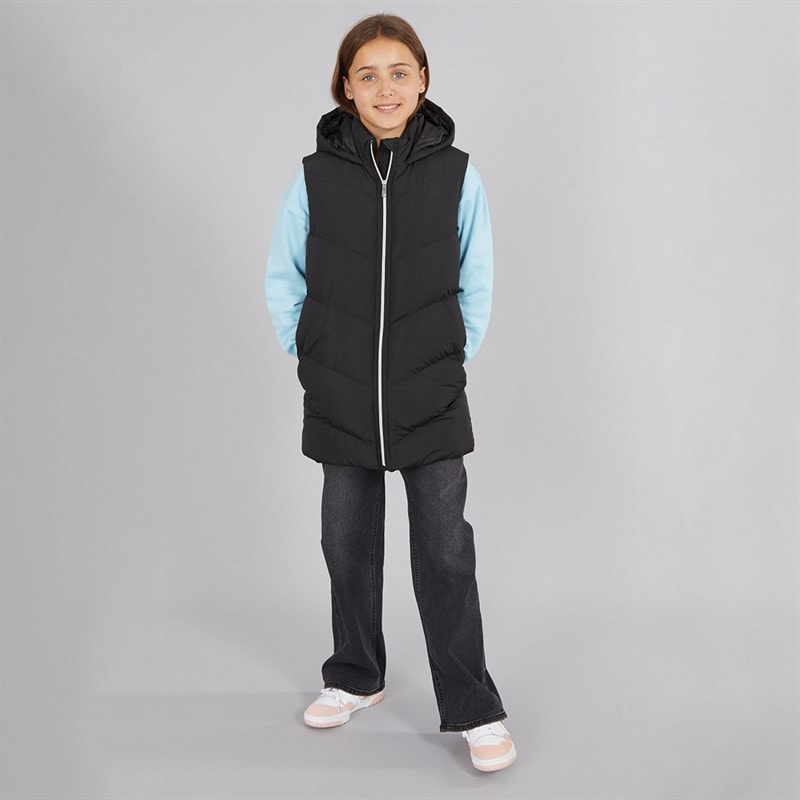 Board Angels Girls Longline Hooded Gilet Black - Image 4