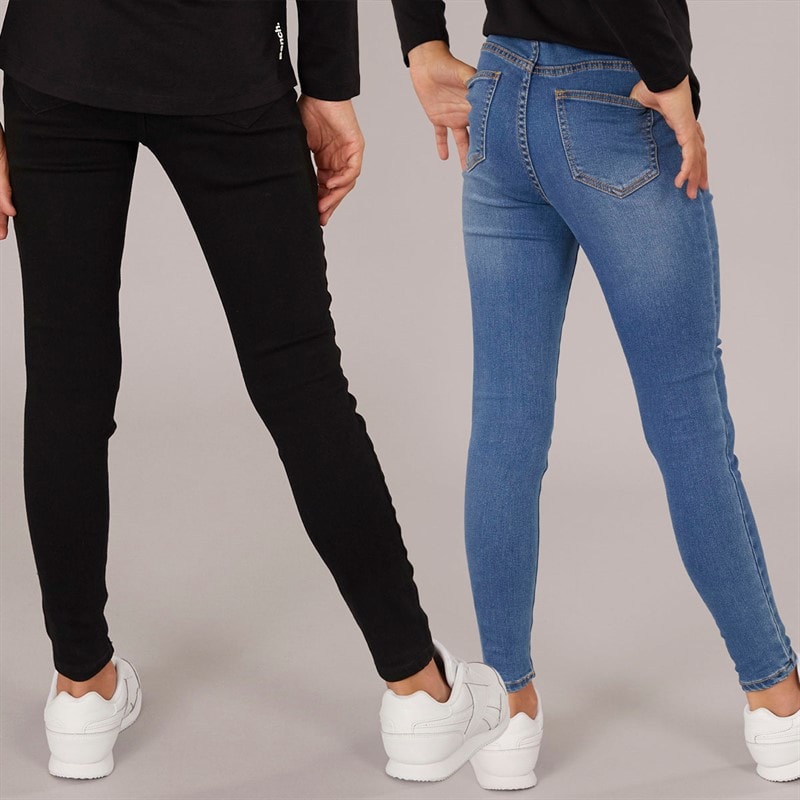 Board Angels Girls Two Pack Denim Jeggings Black/Mid Blue - Image 2