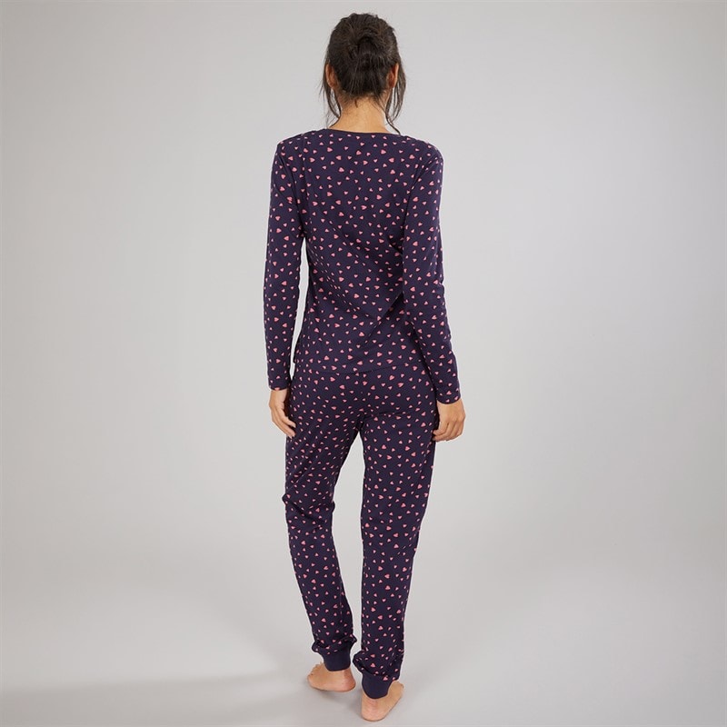 Board Angels Womens Heart Jersey Long Sleeved Pyjama Set Navy/Hearts Scatter - Image 2