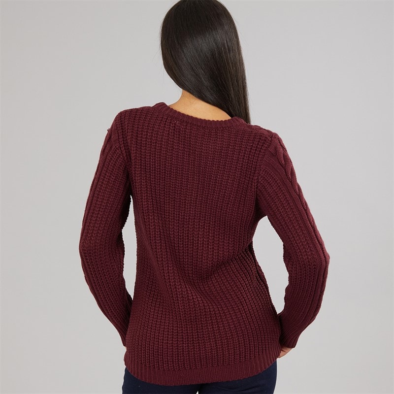 Board Angels Womens Cable Knit Sweater Burgundy - Image 2