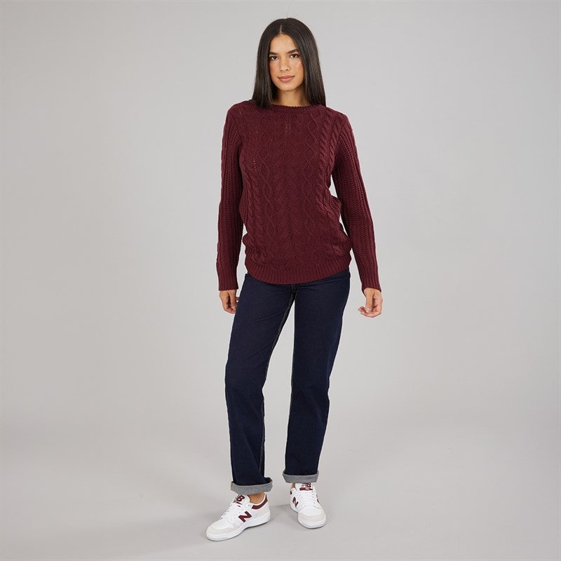 Board Angels Womens Cable Knit Sweater Burgundy - Image 4