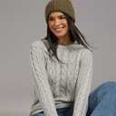 Board Angels Womens Cable Knit Sweater Grey Marl
