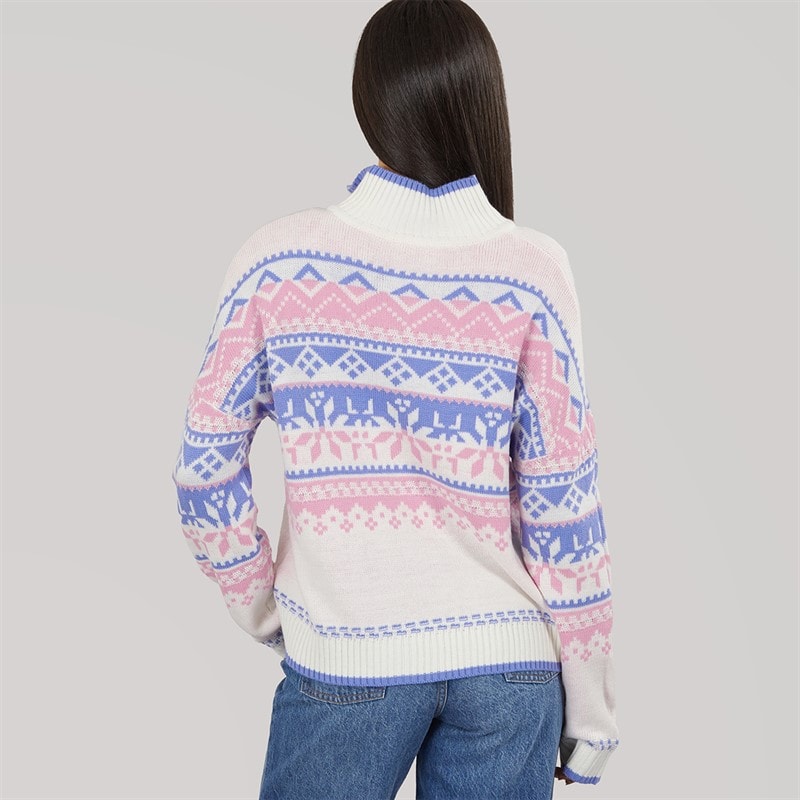 Board Angels Womens Half Zip Fair Isle Sweater Pastel Purple Pink - Image 2