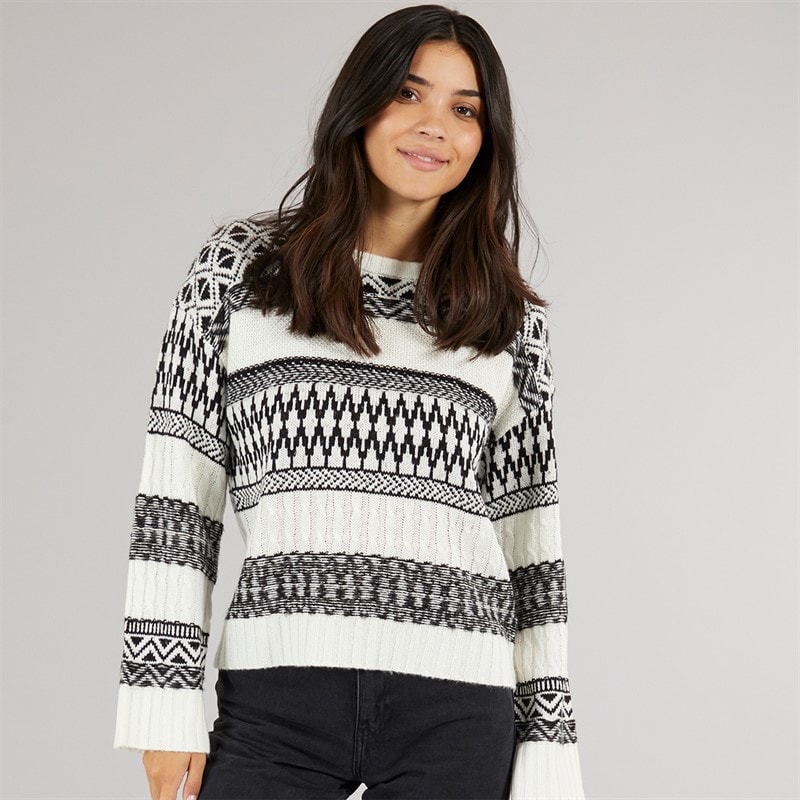 Board Angels Womens Jacquard Cable Knit Jumper Black/Ecru - Image 2