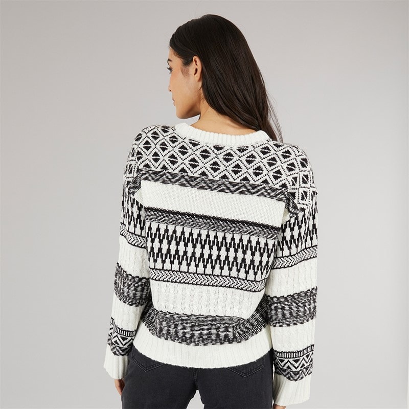 Board Angels Womens Jacquard Cable Knit Jumper Black/Ecru - Image 3