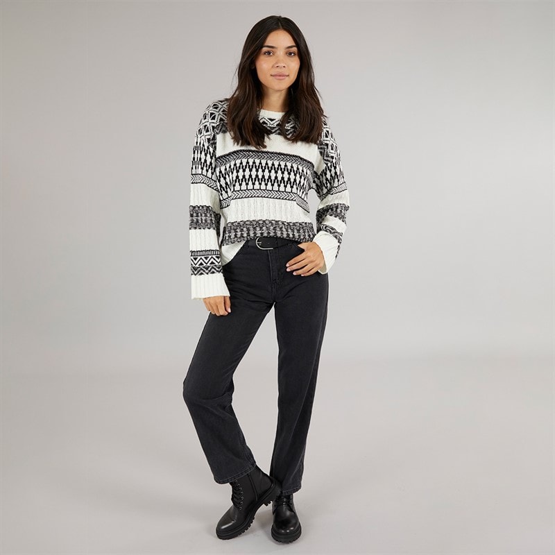 Board Angels Womens Jacquard Cable Knit Jumper Black/Ecru - Image 4