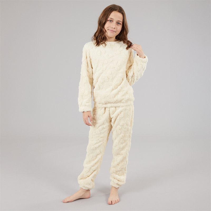 Board Angels Girls Bow Snuggle Fleece Twosie Set Ecru - Image 4