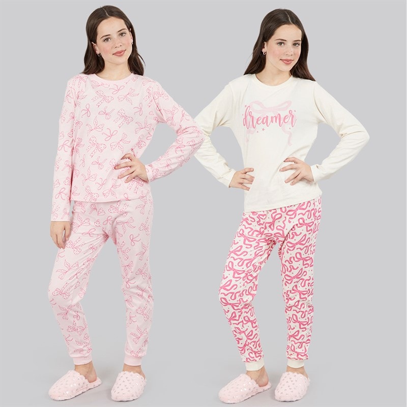 Board Angels Girls Two Pack Bow Pyjama Sets Multi - Image 3