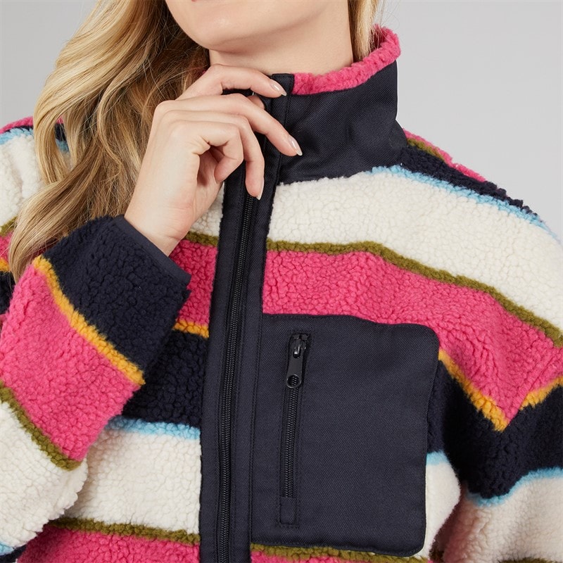 Board Angels Womens Striped Borg Zip-Thru Fleece Multi - Image 3