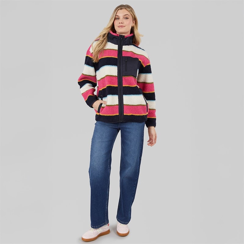 Board Angels Womens Striped Borg Zip-Thru Fleece Multi - Image 4