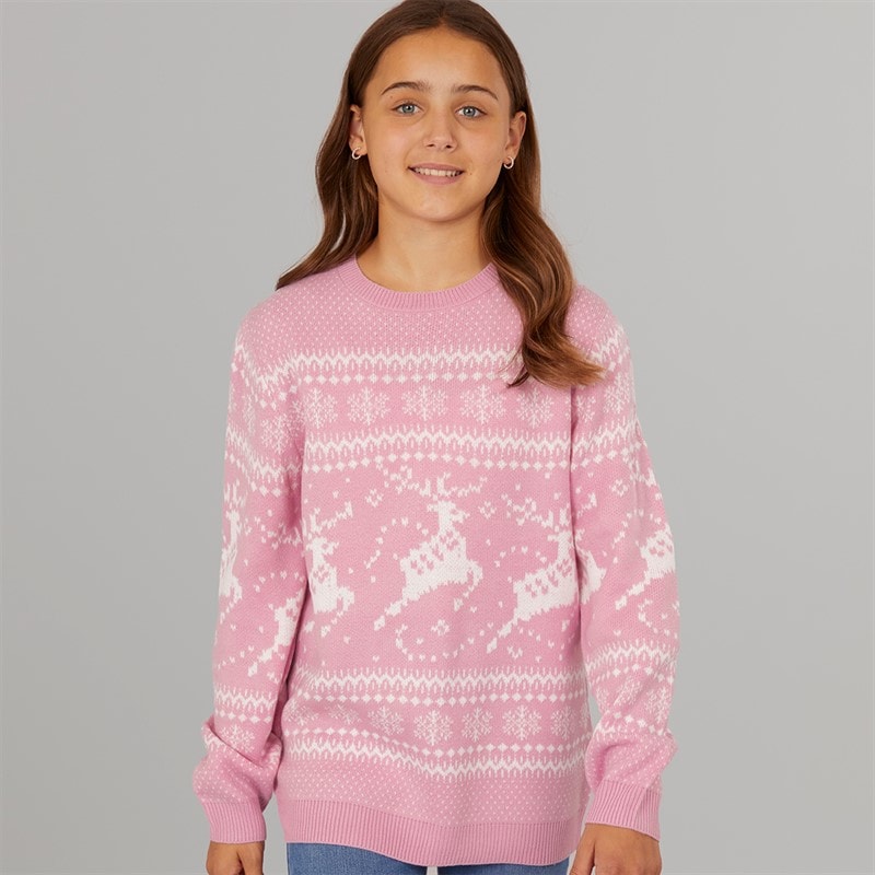 Board Angels Girls Fairisle Mini Me Christmas Jumper Pink Multi - Image 2