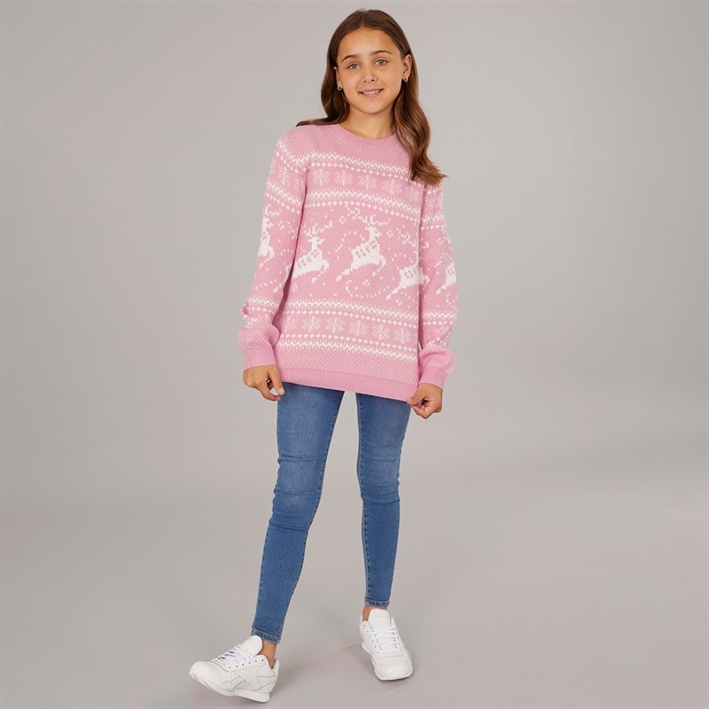 Board Angels Girls Fairisle Mini Me Christmas Jumper Pink Multi - Image 4