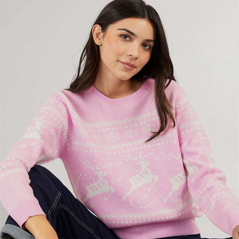 Board Angels Womens Fairisle Mini Me Christmas Jumper Pink Multi - Image 2