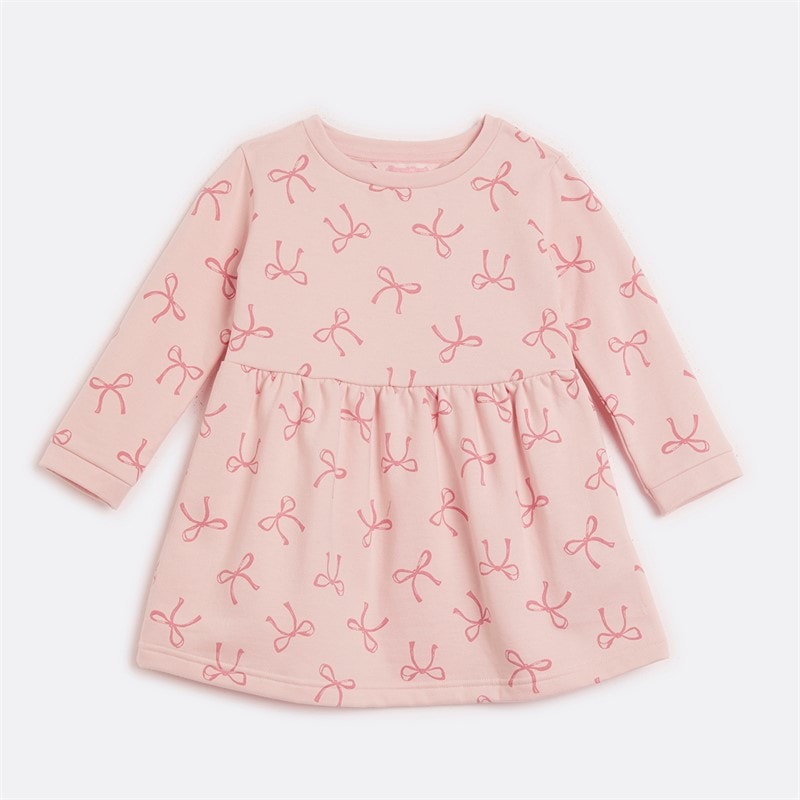Board Angels Girls AOP Fleece Bow Jumper Dress Multi - Image 1