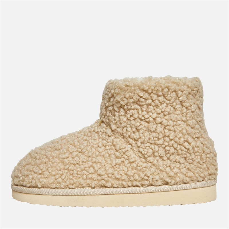Board Angels Womens Teddy Borg Fleece Bootie Slippers Cream - Image 1