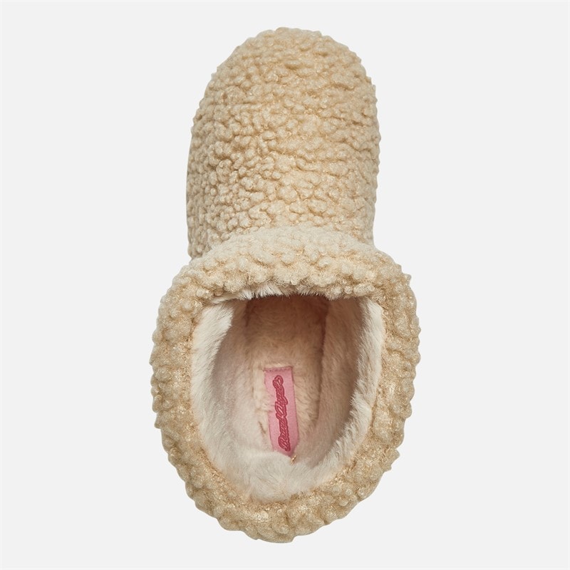 Board Angels Womens Teddy Borg Fleece Bootie Slippers Cream - Image 4