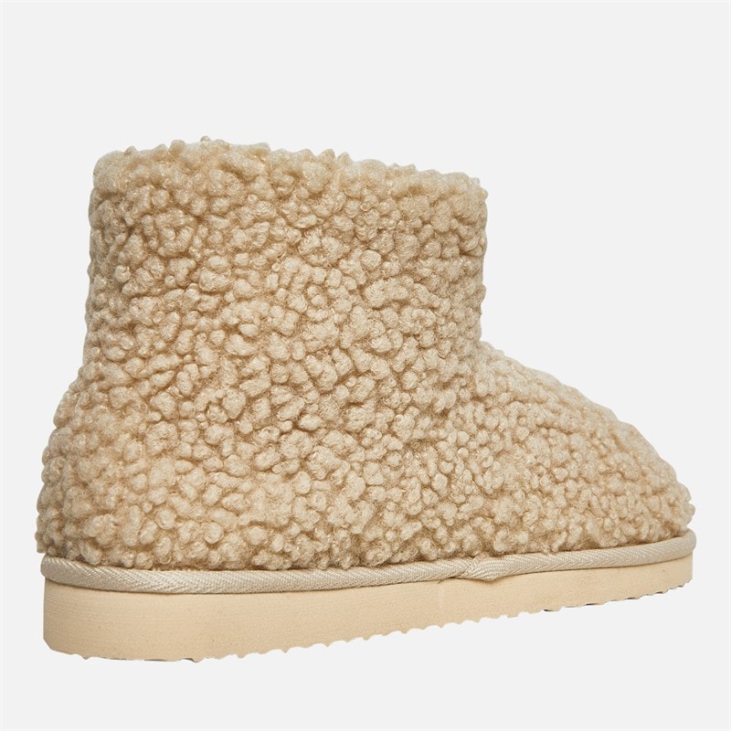 Board Angels Womens Teddy Borg Fleece Bootie Slippers Cream - Image 5