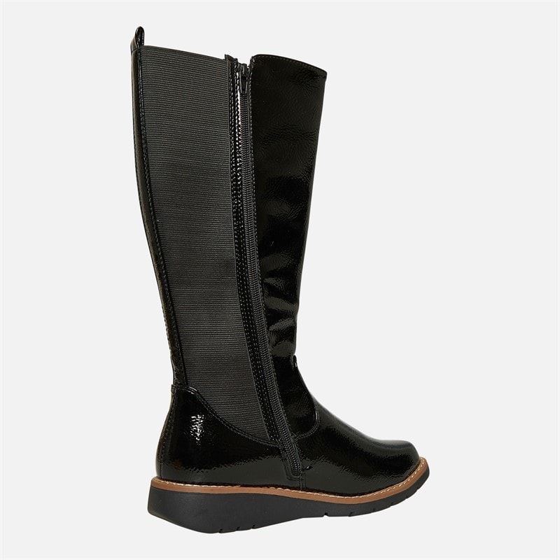 Board Angels Womens Lisa Knee High Wedge Boots Black Patent - Image 4