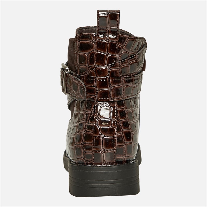Board Angels Womens Willow Buckled Ankle Boots Brown Patent Croc - Image 3