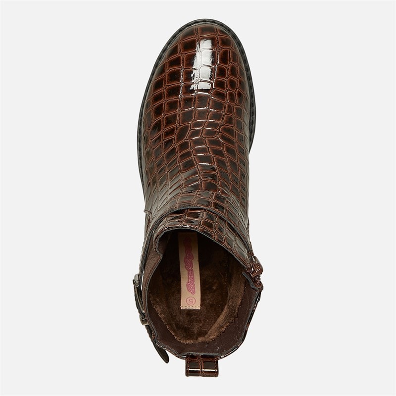 Board Angels Womens Willow Buckled Ankle Boots Brown Patent Croc - Image 4