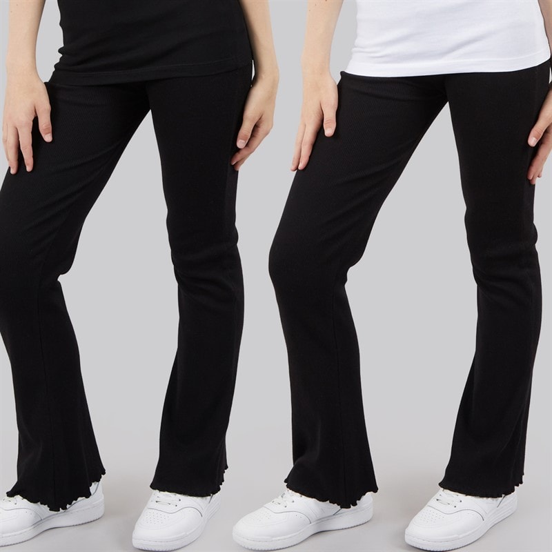 Board Angels Girls Two Pack Ribbed Flared Leggings Black