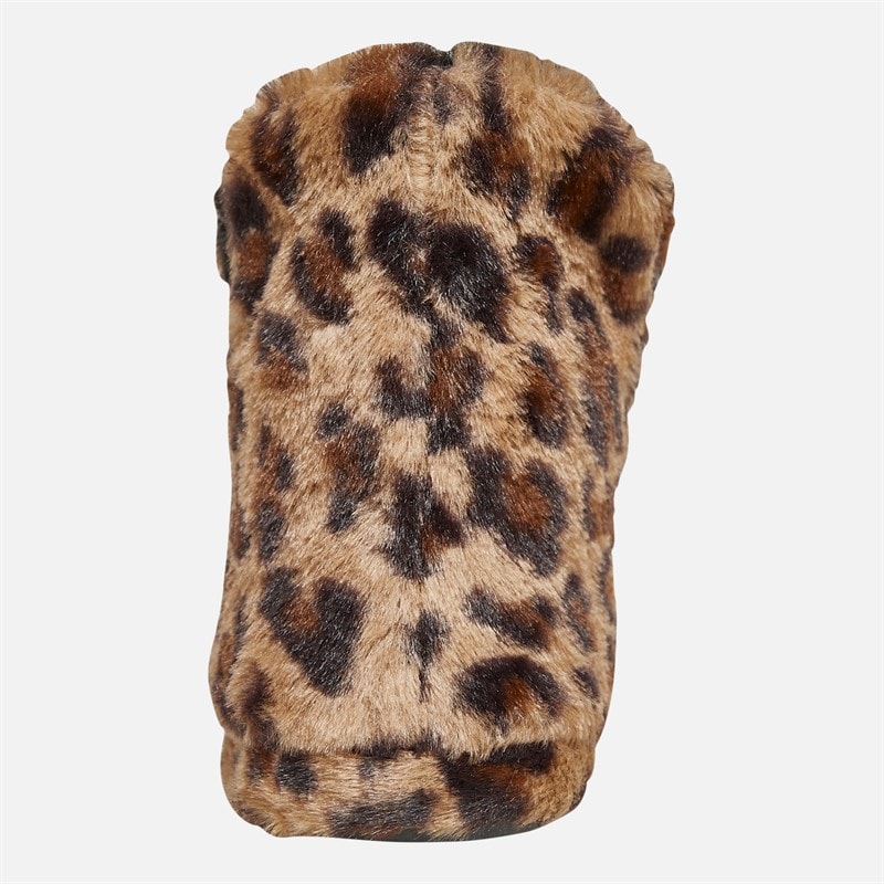 Board Angels Womens Faux Fur Bootee Slippers Leopard - Image 3
