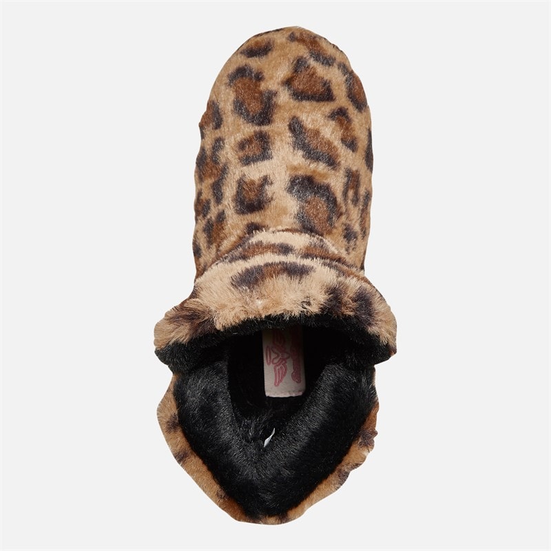 Board Angels Womens Faux Fur Bootee Slippers Leopard - Image 4