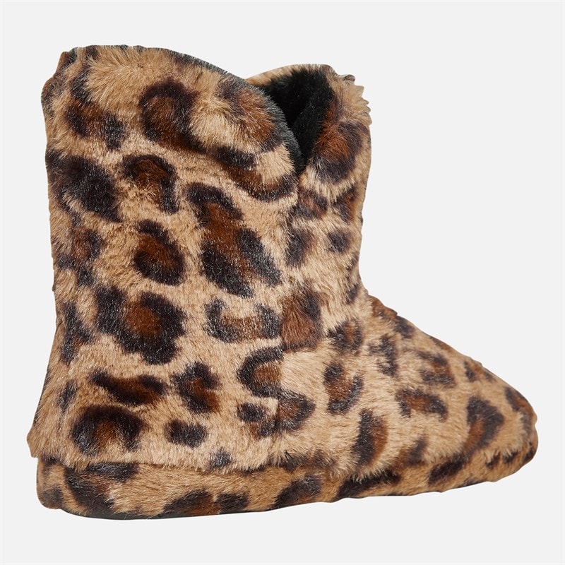 Board Angels Womens Faux Fur Bootee Slippers Leopard - Image 5