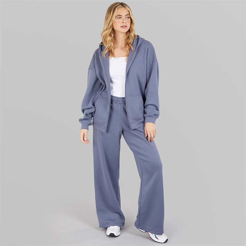 Board Angels Womens Oversized Zip Through Hoodie And Wide Leg Joggers Tracksuit Dusty Blue
