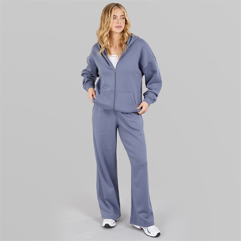 Board Angels Womens Oversized Zip Through Hoodie And Wide Leg Joggers Tracksuit Dusty Blue - Image 3