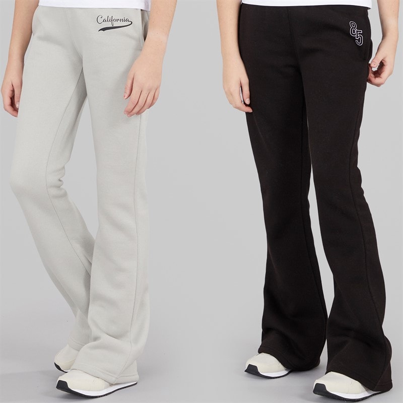Board Angels Girls Two Pack Flared Joggers Light Grey/Black Lt Grey/Black