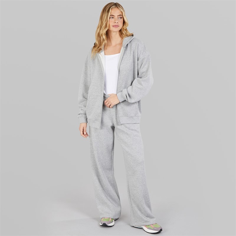 Board Angels Womens Oversized Zip Through Hoodie And Wide Leg Joggers Tracksuit Light Grey Marl Lt Grey Marl - Image 1