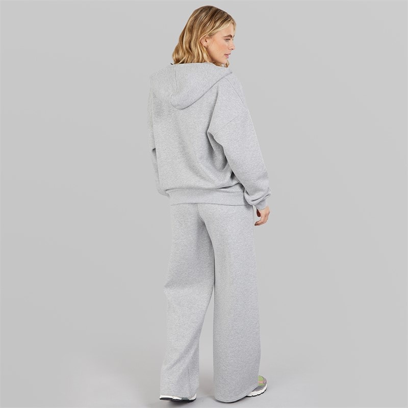 Board Angels Womens Oversized Zip Through Hoodie And Wide Leg Joggers Tracksuit Light Grey Marl Lt Grey Marl - Image 2