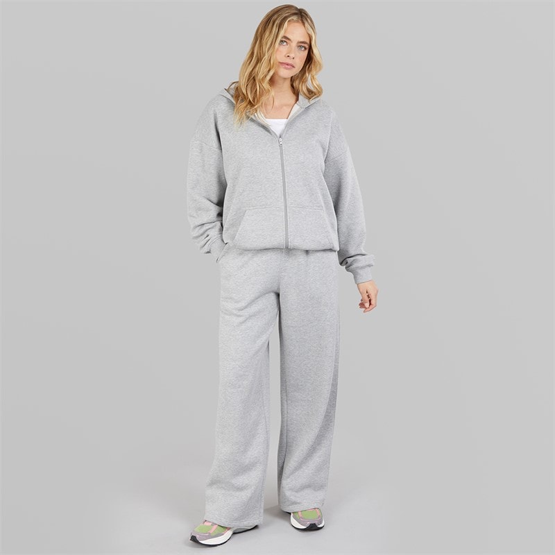 Board Angels Womens Oversized Zip Through Hoodie And Wide Leg Joggers Tracksuit Light Grey Marl Lt Grey Marl - Image 3