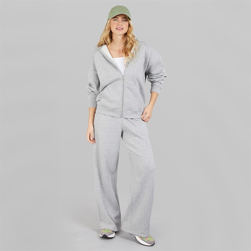 Board Angels Womens Oversized Zip Through Hoodie And Wide Leg Joggers Tracksuit Light Grey Marl Lt Grey Marl - Image 4