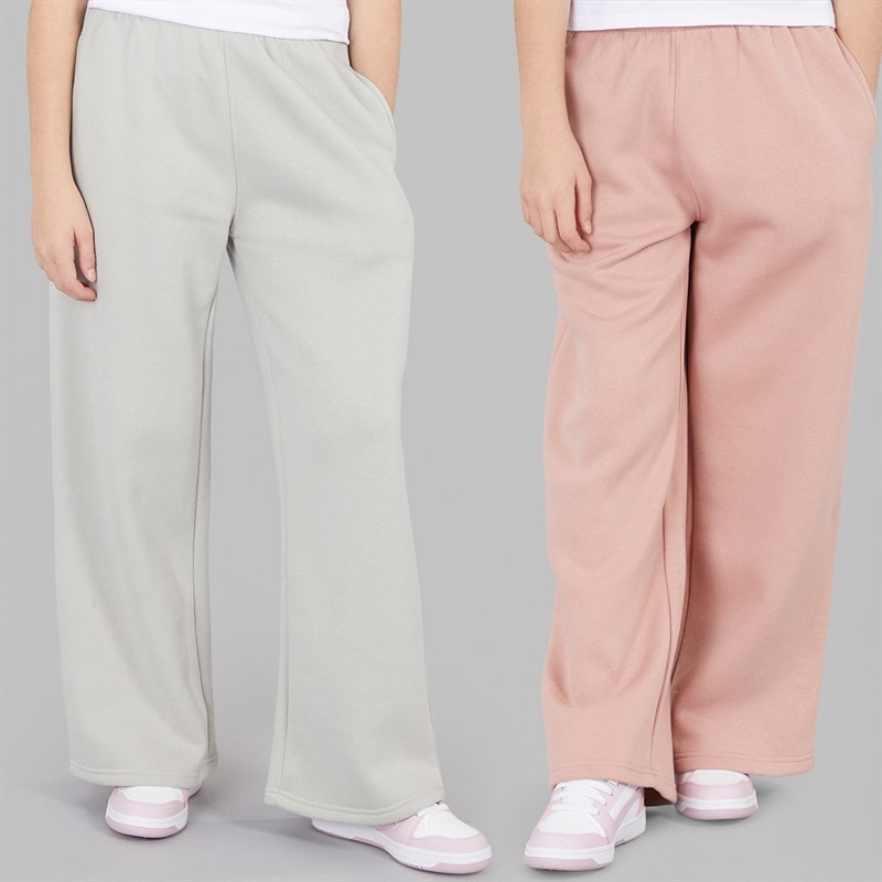 Board Angels Girls Two Pack Wide Leg Joggers Light Grey/Dusky Pink Lt Grey/Dusky Pink - Image 1