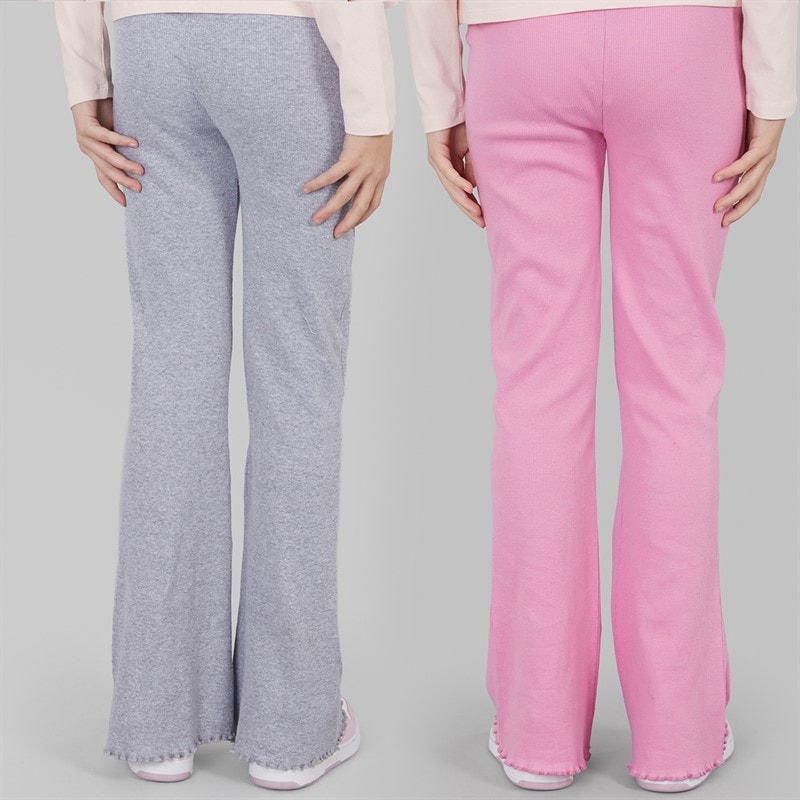 Board Angels Girls Two Pack Rib Flared Leggings Pink/Light Grey Marl - Image 2