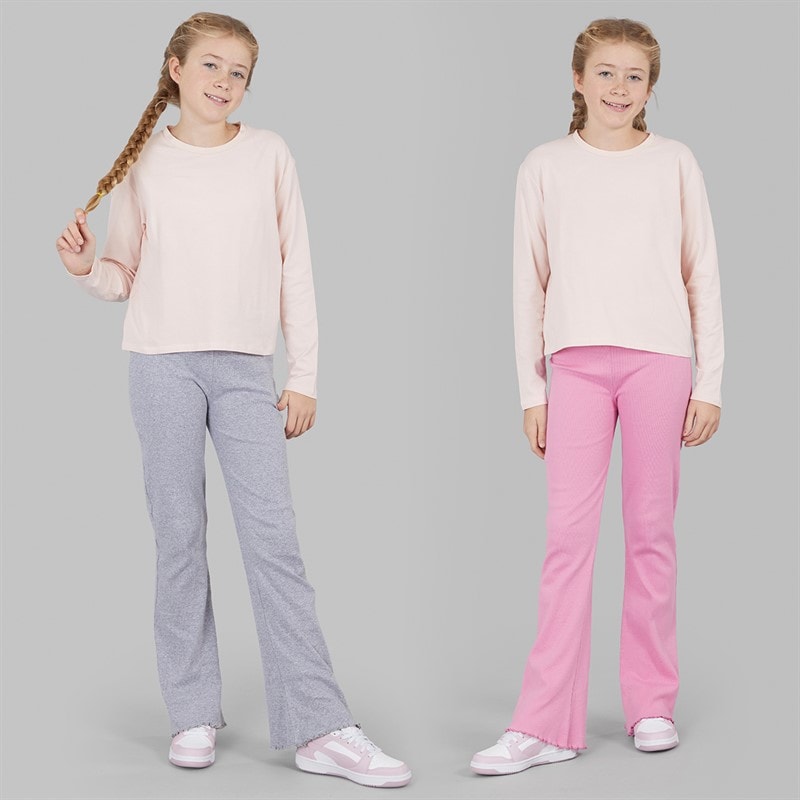 Board Angels Girls Two Pack Rib Flared Leggings Pink/Light Grey Marl - Image 4
