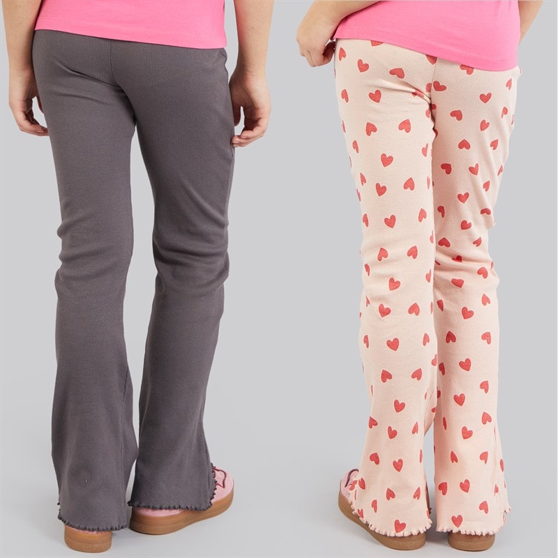 Board Angels Girls Two Pack Rib Flared Leggings Charcoal Grey/Print - Image 2