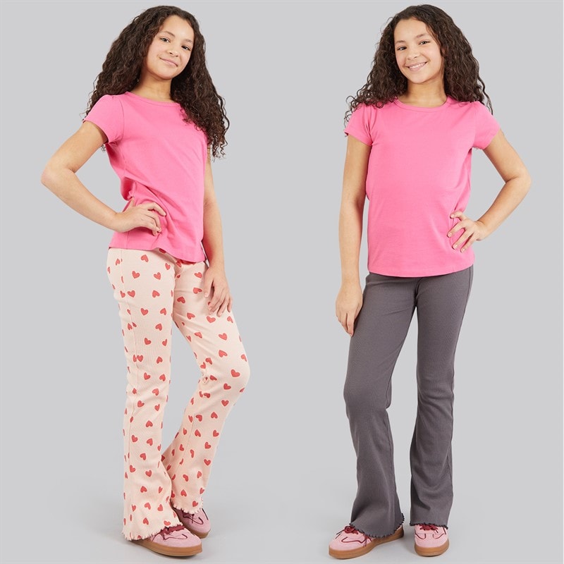 Board Angels Girls Two Pack Rib Flared Leggings Charcoal Grey/Print - Image 3