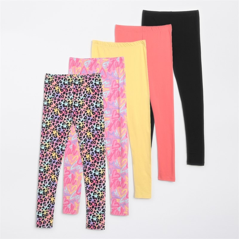 Board Angels Girls Five Pack Plain/Printed Leggings Multi - Image 1