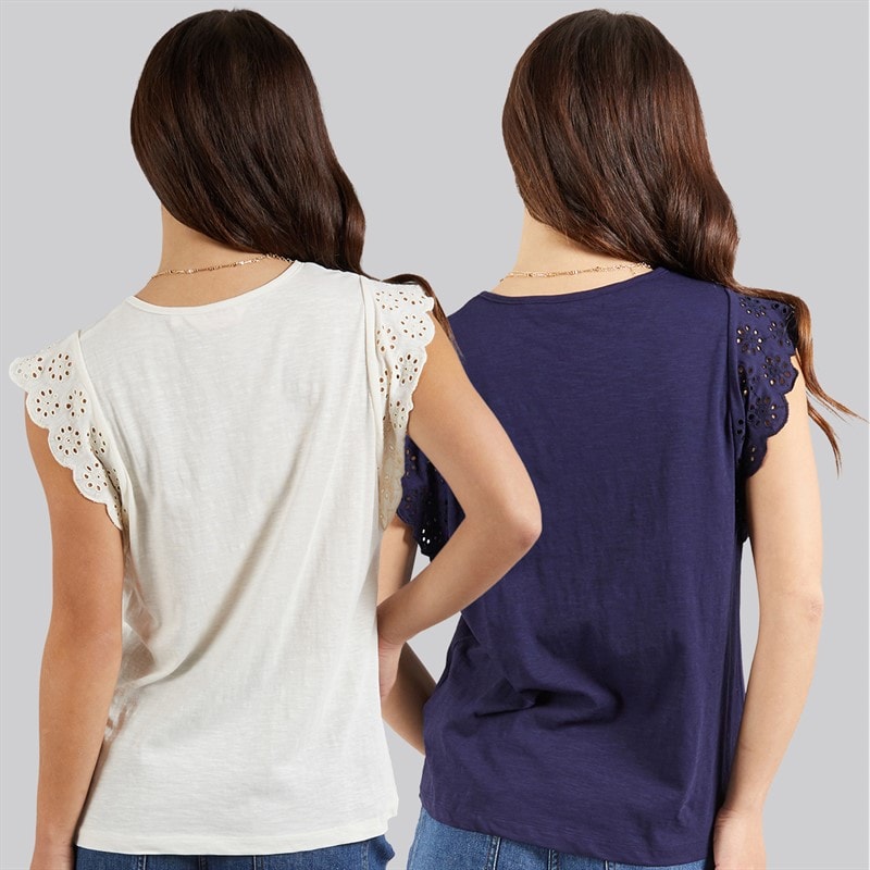 Board Angels Womens Broderie Anglaise Two Pack T-Shirts Multi - Image 2