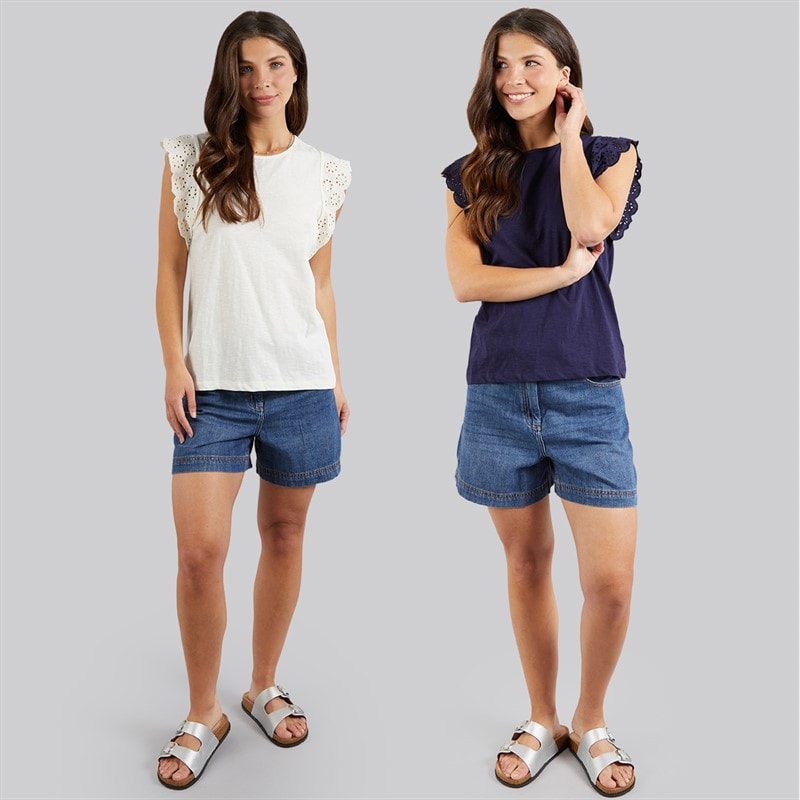 Board Angels Womens Broderie Anglaise Two Pack T-Shirts Multi - Image 3