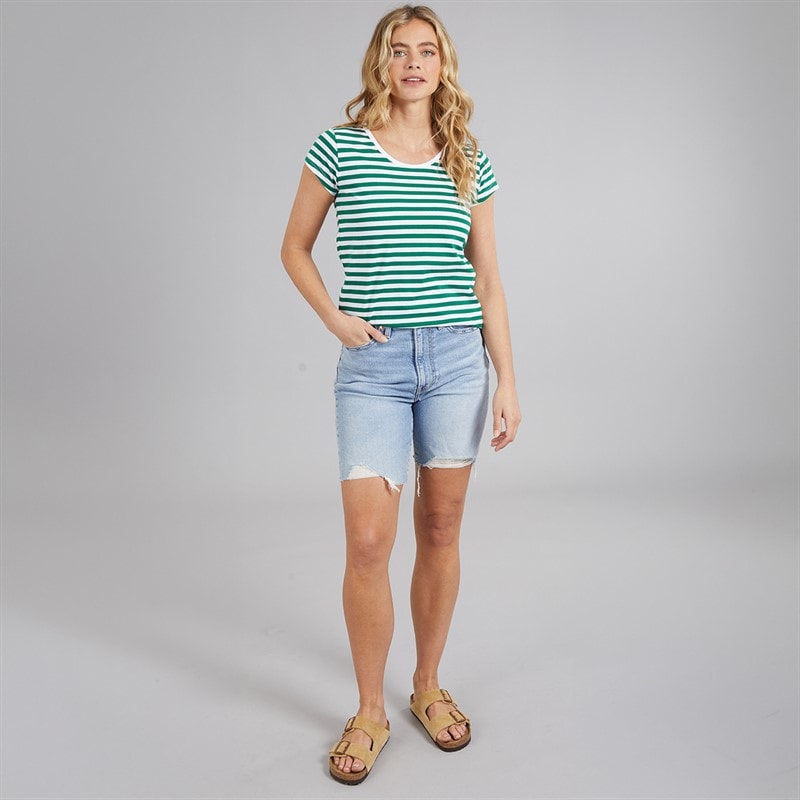 Board Angels Womens Stripe Pack T-Shirts Denim Blue/Dusky Pink Stripe/Green Stripe - Image 4