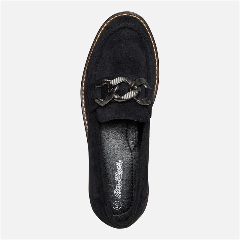Board Angels Womens Adeline Chunky Chain Loafers Black Micro Suede - Image 4