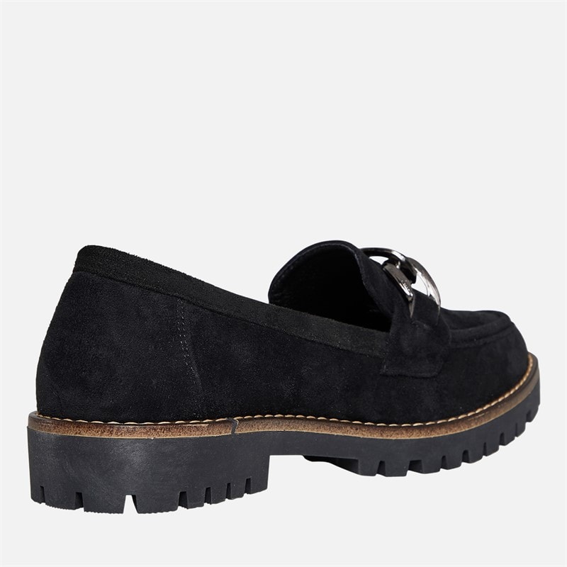 Board Angels Womens Adeline Chunky Chain Loafers Black Micro Suede - Image 5