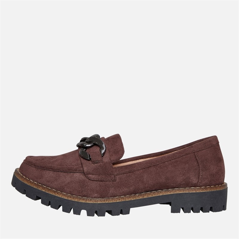 Board Angels Womens Adeline Chunky Chain Loafers Chocolate Micro Suede